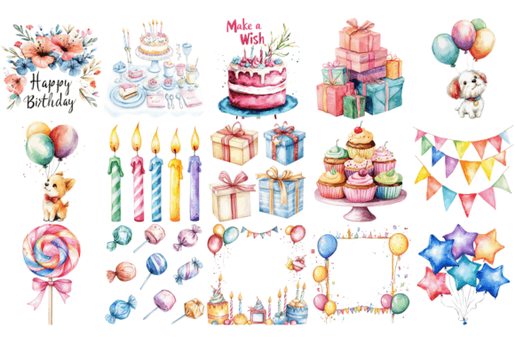 Birthday Watercolor Cliparts - Image 3