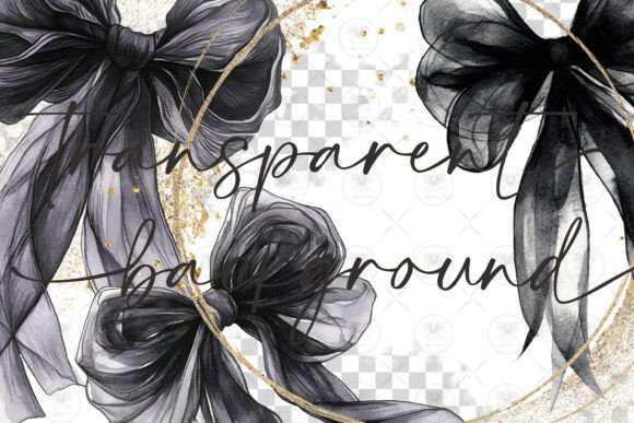 Black Bow Elegant Clipart Watercolor - Image 2