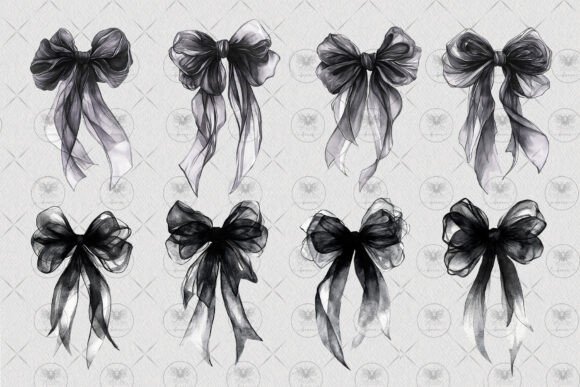 Black Bow Elegant Clipart Watercolor - Image 3