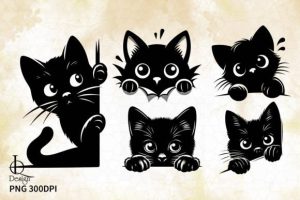 Alternative view of Black Cat Peeking Clipart PNG Graphics