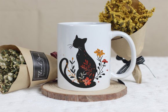 Black Cats and Flowers Clip Art Png - Image 3