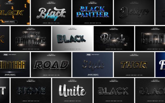 Black Metallic 3d Text Effect Style
