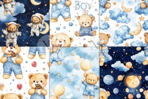 Alternative view of Blue Teddy Bear Baby Boy Digital Paper