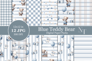 Blue Teddy Bear Baby Boy Digital Paper