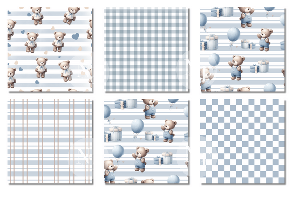 Alternative view of Blue Teddy Bear Baby Boy Digital Paper