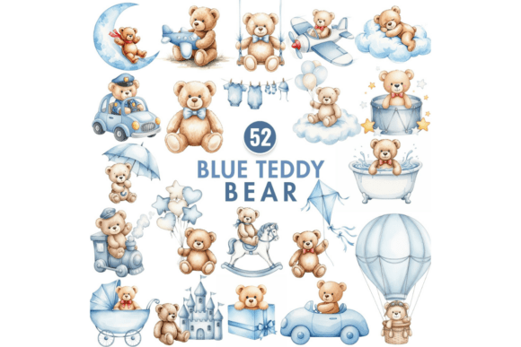 Blue Teddy Bear Clipart, Baby Shower Png