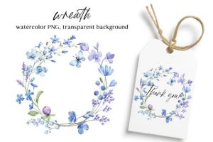 Alternative view of Blue Flowers Watercolor PNG Clipart.