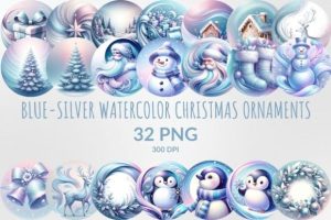 Blue-silver Christmas Ornaments Clipart