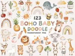Boho Baby Watercolor Clipart PNG