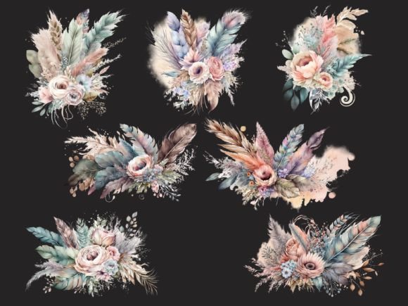 Boho Bouquet, Watercolor Flowers Clipart - Image 5