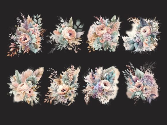 Boho Bouquet, Watercolor Flowers Clipart - Image 3