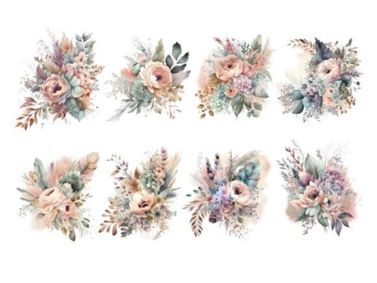 Alternative view of Boho Bouquet, Watercolor Flowers Clipart
