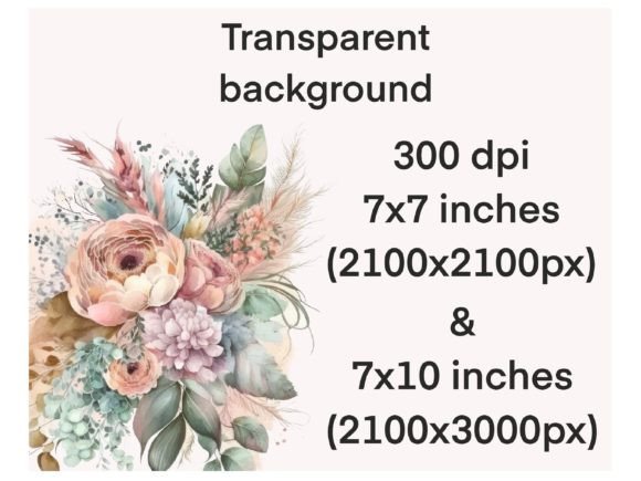 Boho Bouquet, Watercolor Flowers Clipart - Image 6