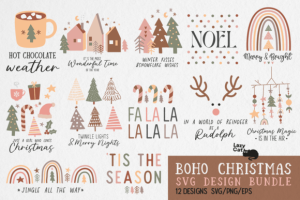 Boho Christmas SVG PNG Bundle