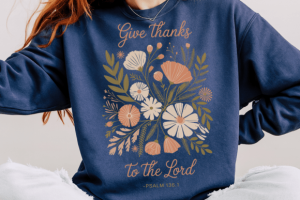 Alternative view of Boho Floral Give Thanks to the Lord PNG