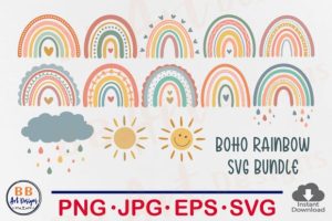 Boho Rainbow SVG Bundle, Rainbow Clipart