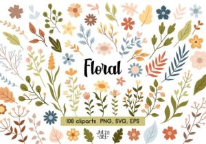 Boho Floral Clipart, Flower Svg Png
