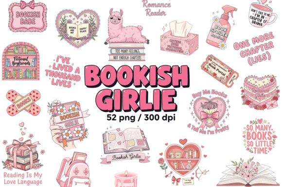 Bookish Girlie PNG Bundle, Book Lovers