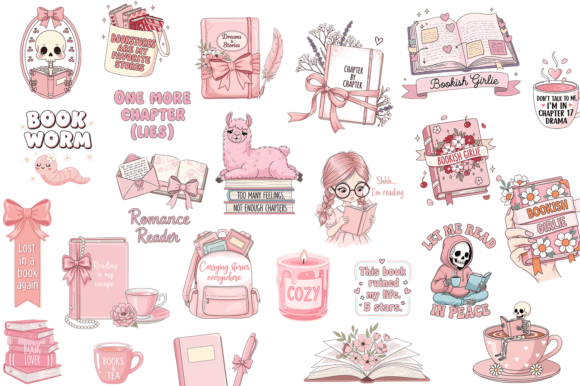 Bookish Girlie PNG Bundle, Book Lovers - Image 3
