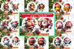 Both Side 3D Xmas Ornament PNG Bundle