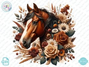 Brown Boho Floral Horse Png Clipart