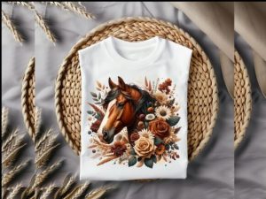 Alternative view of Brown Boho Floral Horse Png Clipart