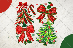 Brushstroke Coquette Christmas Bow PNG