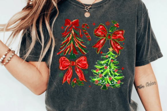 Brushstroke Coquette Christmas Bow PNG - Image 4