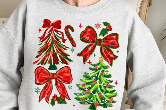 Brushstroke Coquette Christmas Bow PNG - Image 5