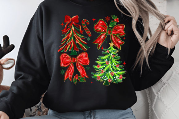 Brushstroke Coquette Christmas Bow PNG - Image 6