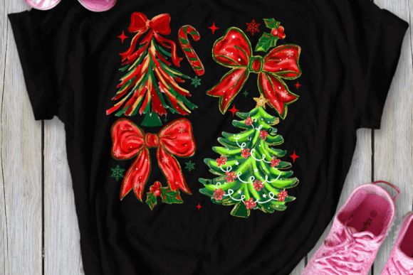 Brushstroke Coquette Christmas Bow PNG - Image 8