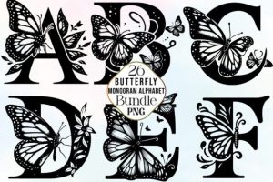 Butterfly Monogram Alphabet SVG Bundle