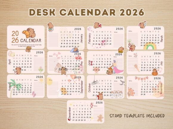 Capybara 2026 Desk Calendar Printable - Image 2