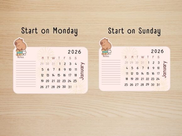 Capybara 2026 Desk Calendar Printable - Image 3