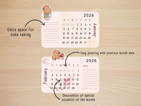 Capybara 2026 Desk Calendar Printable - Image 6