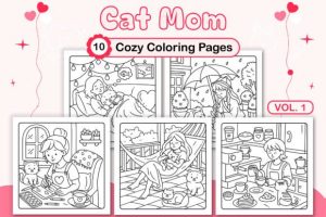 Cat Mom Cozy Coloring Pages
