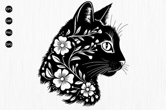 Cat with Flowers Svg , Floral Cat SVG
