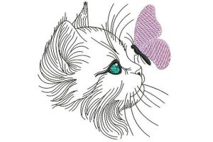 Cat and Butterfly Line Art