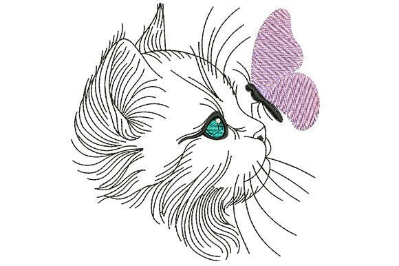 Cat and Butterfly Line Art