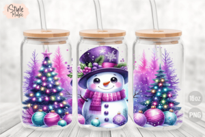 Alternative view of Christmas Snowman 16 Oz Glass Can PNG