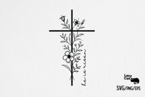 Christian Flower Cross Line Art SVG
