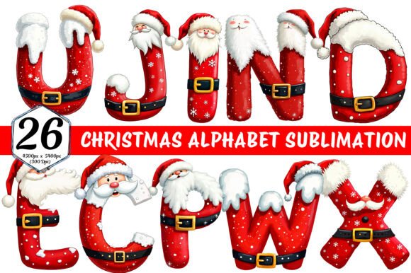 Christmas Alphabet Sublimation Clipart