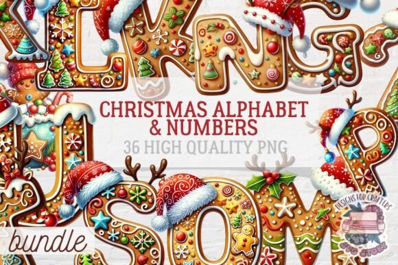Christmas Alphabet Bundle PNG Numbers