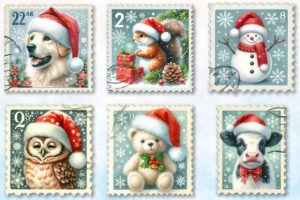 Alternative view of Christmas Animal Postage Stamps Clipart