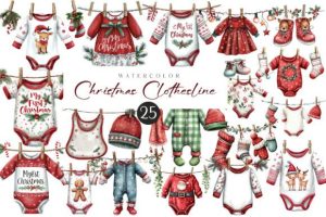 Christmas Baby Clothesline Clipart