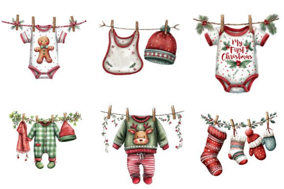 Alternative view of Christmas Baby Clothesline Clipart