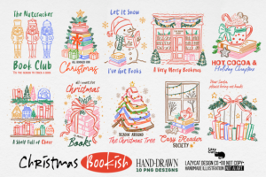 Christmas Bookish Hand-Drawn PNG Bundle