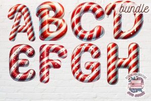 Alternative view of Christmas Candy Cane Alphabet Bundle PNG