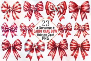 Christmas Candy Cane Bows Clipart