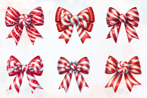 Christmas Candy Cane Bows Clipart - Image 3